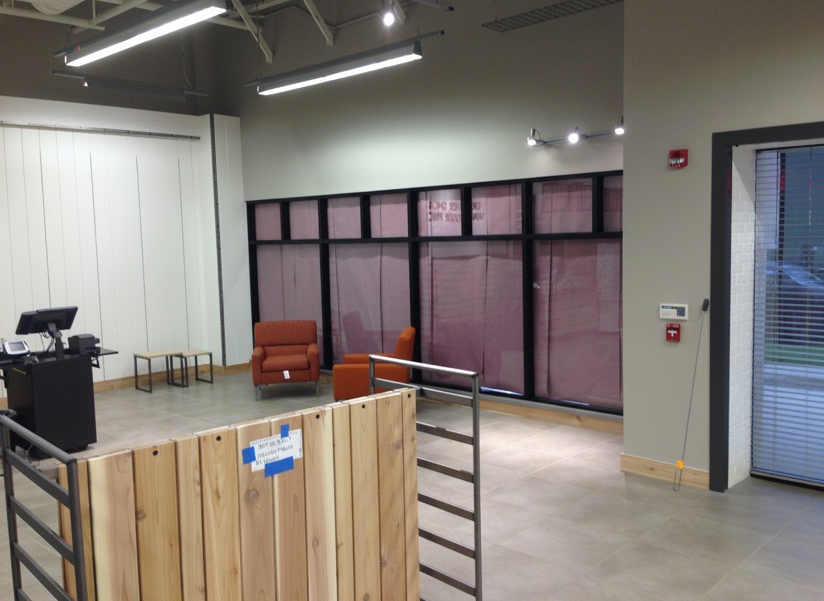 DSW lighting fixture installation, Ithaca, NY